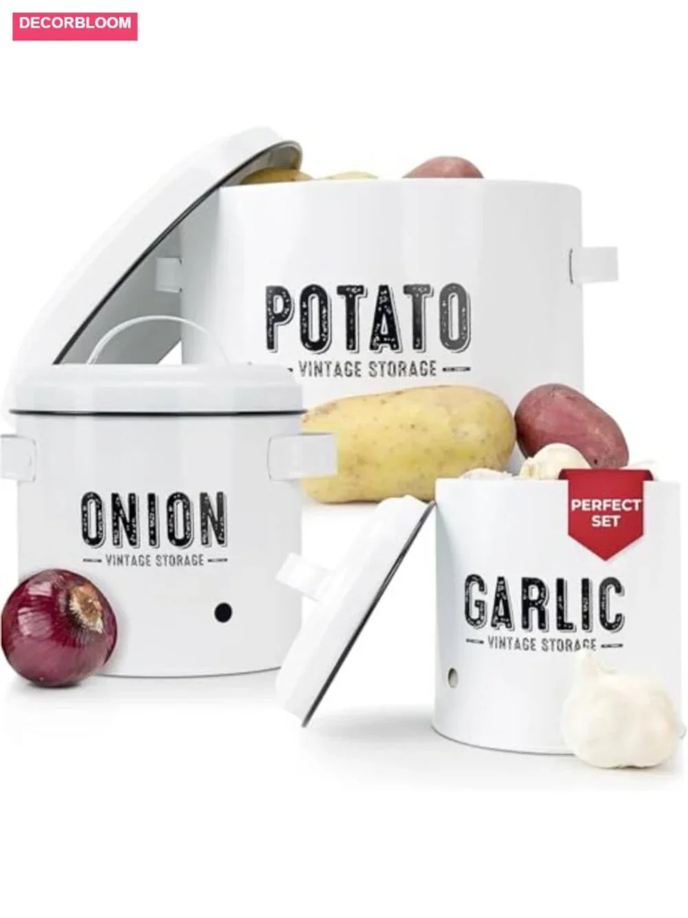 Metal Potato Onion Garlic Storage Bin Set with Ventilation Holes